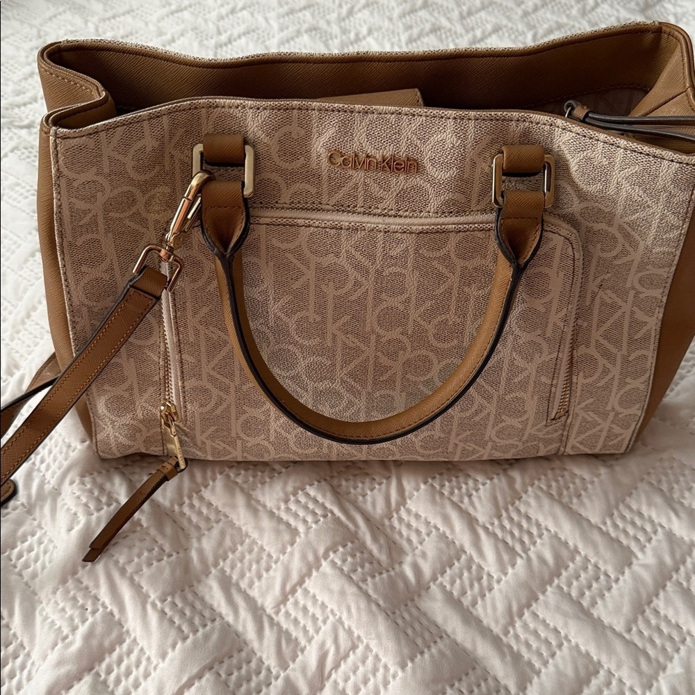 Calvin Klein Tan Beige Monogram Tote